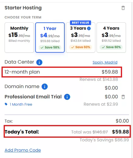 choose your preferred wordpress hosting plan on bluehost