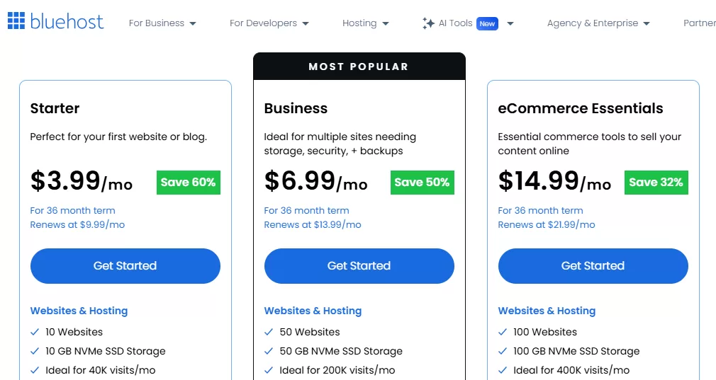 Latest Bluehost WordPress hosting pricing