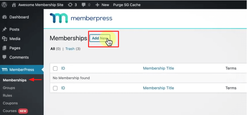 how to add a new membership course in MemberPress