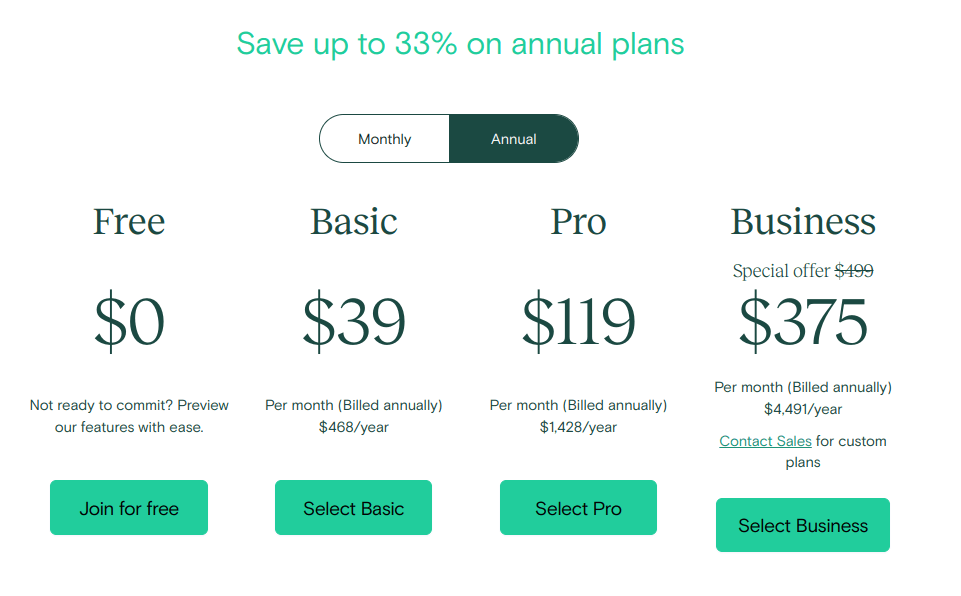 Teachable annual pricing plans