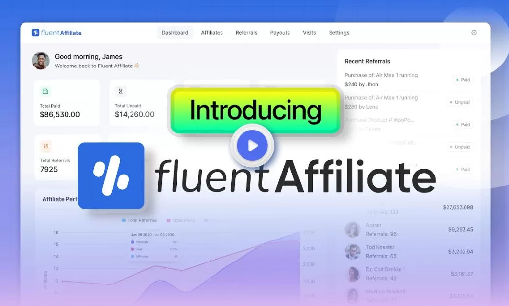 FluentAffiliate is one of the best WordPress Affiliate Management Plugins for eCommerce