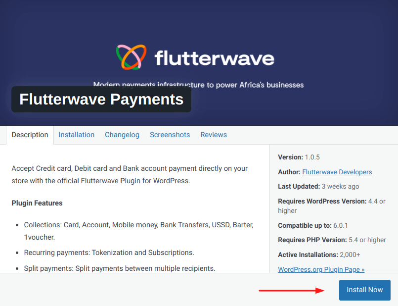 install flutterwave payments plugin on your WordPress site to collect payments