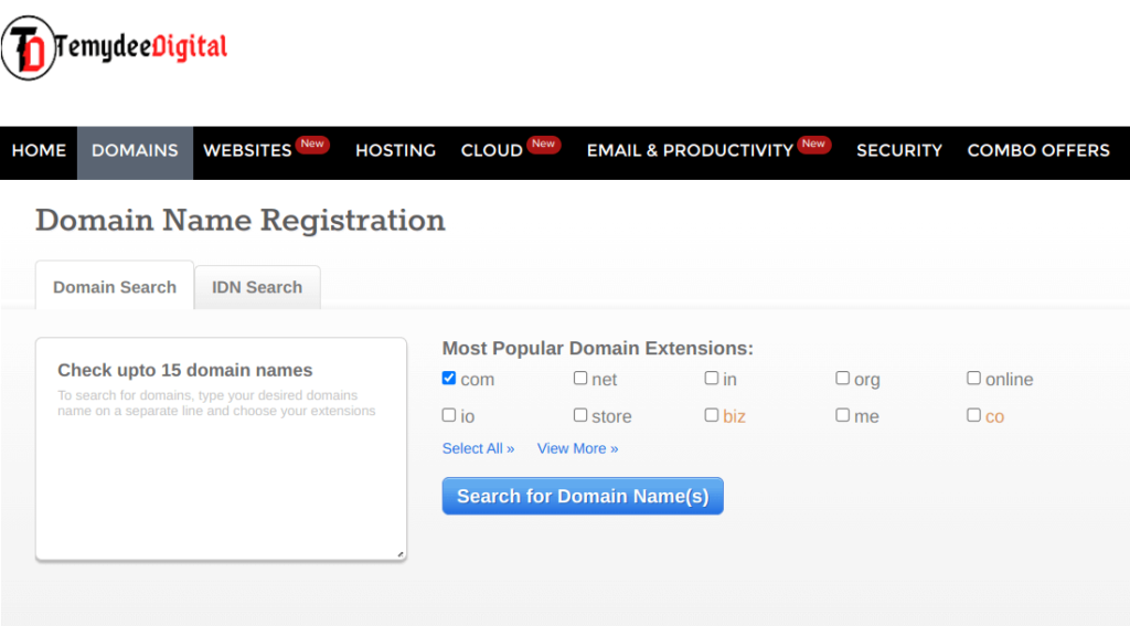how to buy and register your domain names on temydeedigital shop
