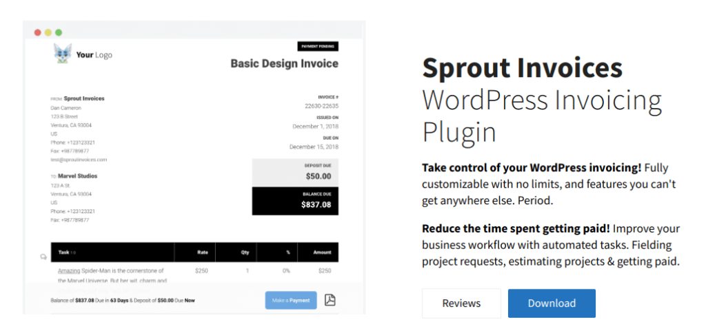 Sprout Invoices is one of the best online invoicing tools For WordPress Websites