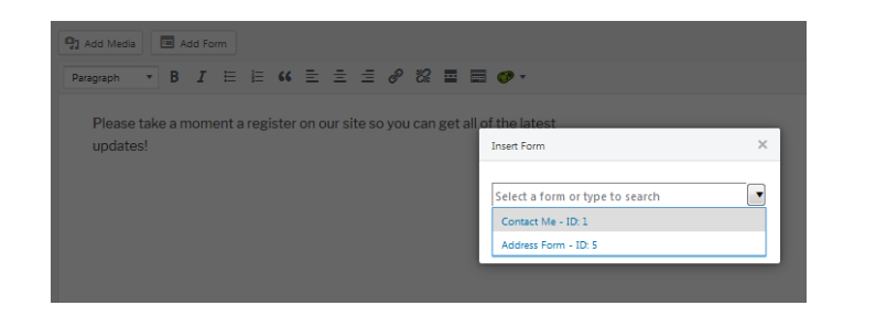 add a popup form using Ninja forms