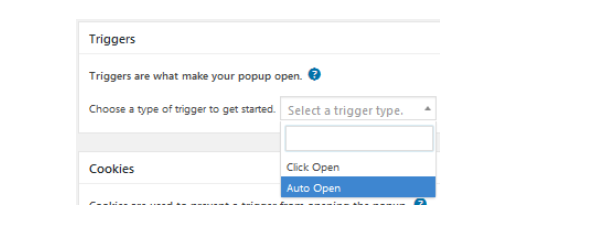 how to configure triggers in WP popup forms