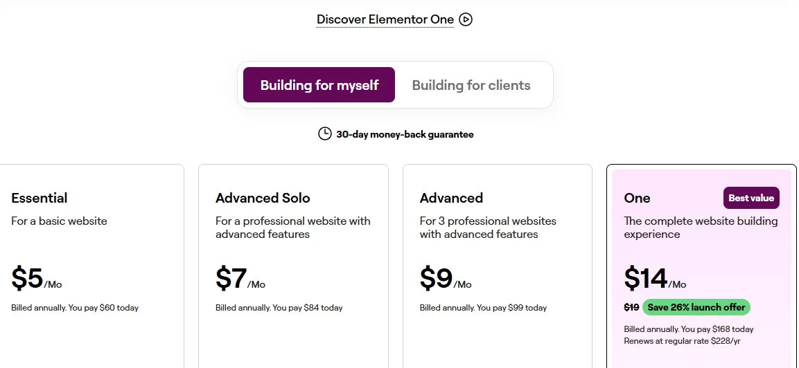 Elementor One Pricing Plans Review