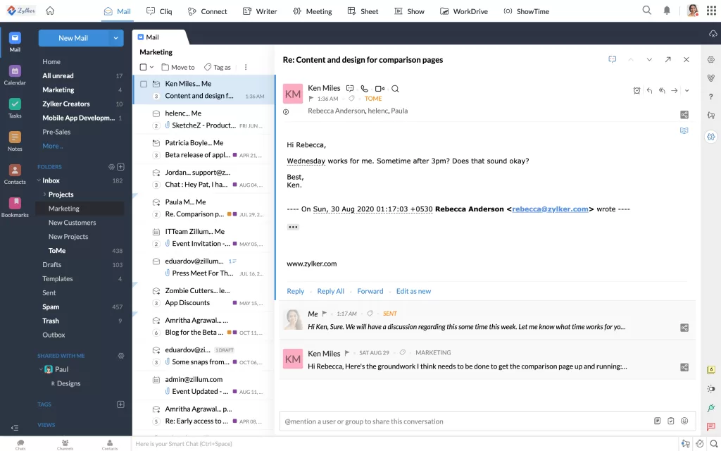 zoho desktop view inbox