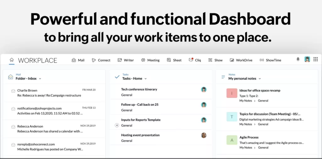 Zoho Workplace Unified Dashboard
