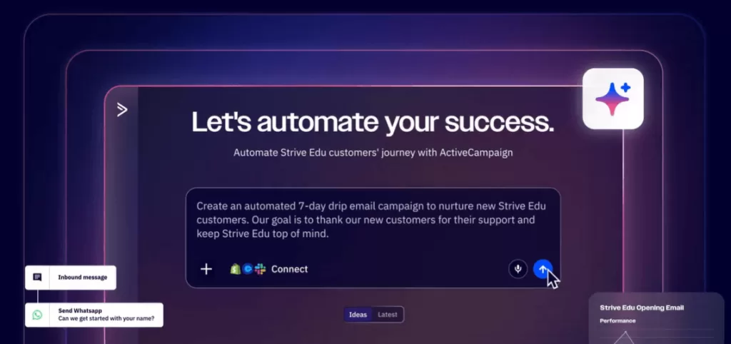 ActiveCampaign is is one of the best email, WhatsApp and SMS marketing platforms for ecommerce 
