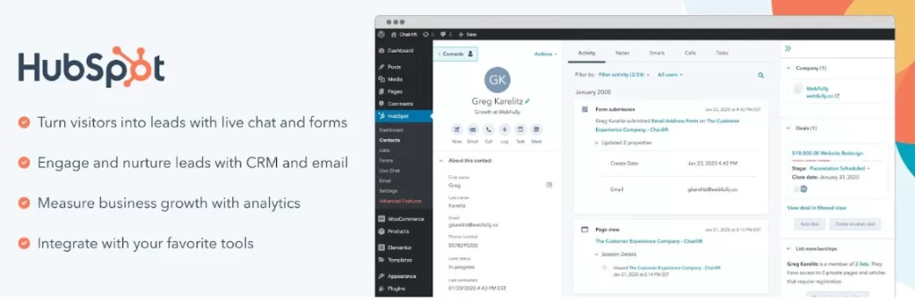 HubSpot CRM for WordPress Websites