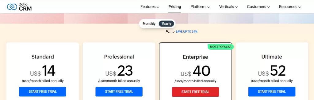 Latest Zoho CRM pricing plans
