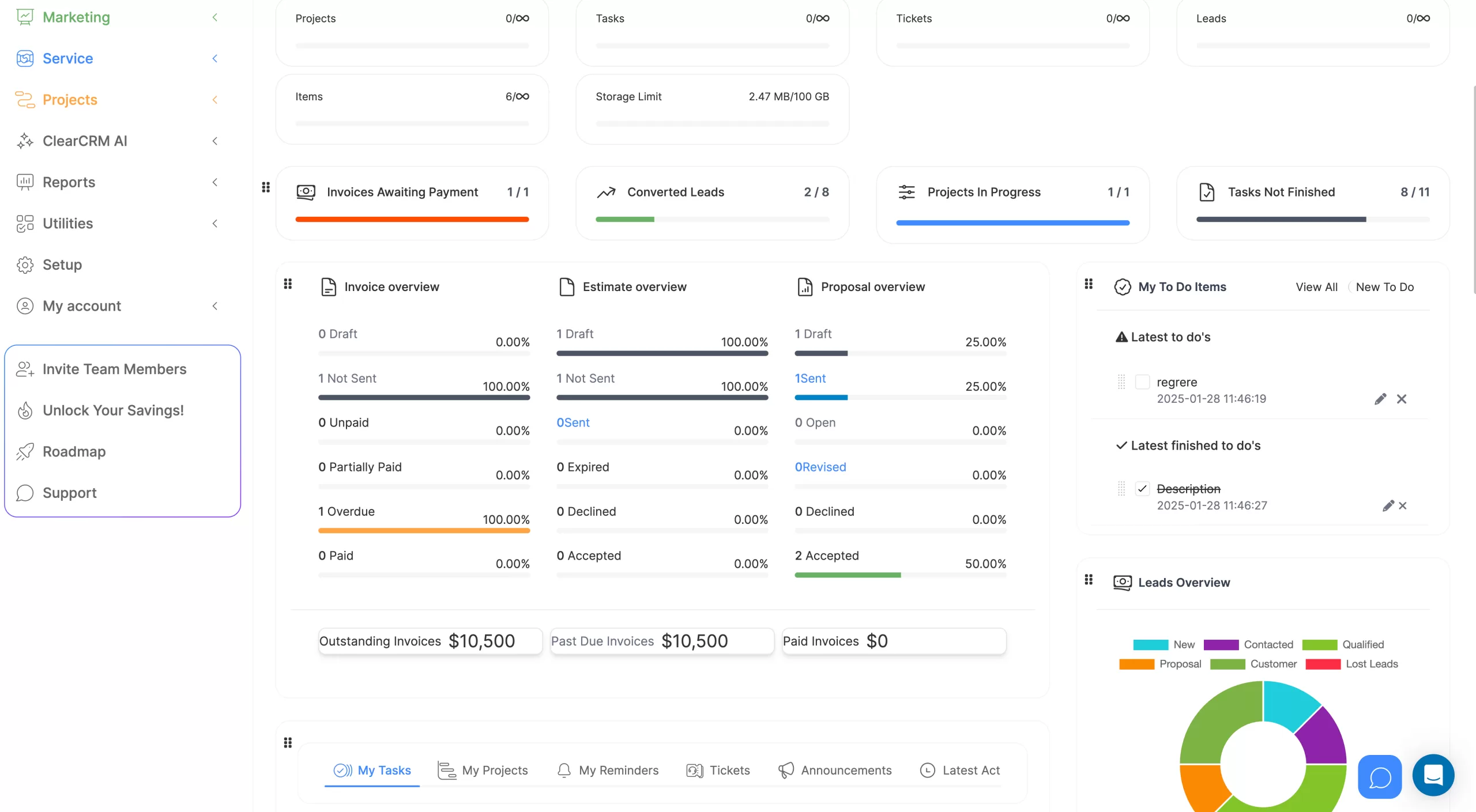 ClearCRM User Interface Dashboard Review