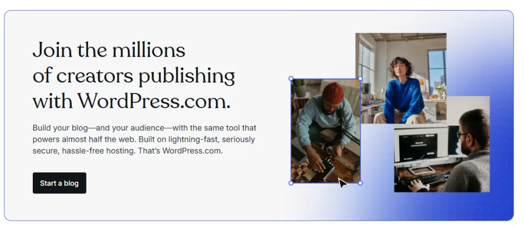 Join the millions of creators publishing with WordPress.com. Build your blog and your audience. Start a blog