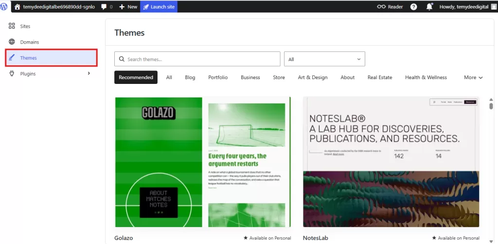 pick a free premium theme in the WordPress.com marketplace for your site or blog in your dashboard