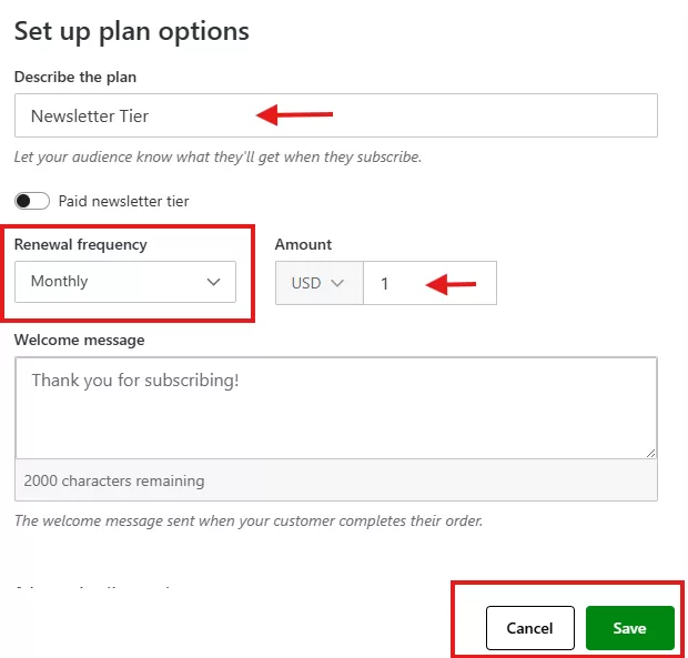 setting up Jetpack Newsletter plan options setting up Jetpack Newsletter plan options