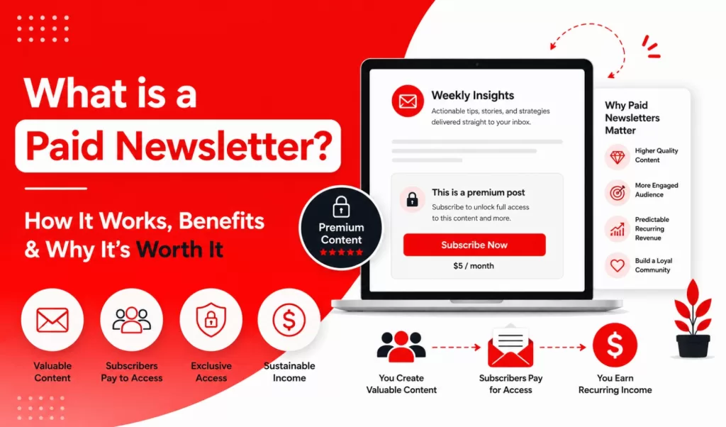 what is a paid newsletter What is a Paid Newsletter? Infographic on benefits like quality content and revenue, and how the subscription model works